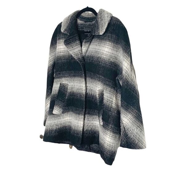 Sam Edelman Black and Grey Wool Blend Fuzzy Coat - Picture 2 of 9